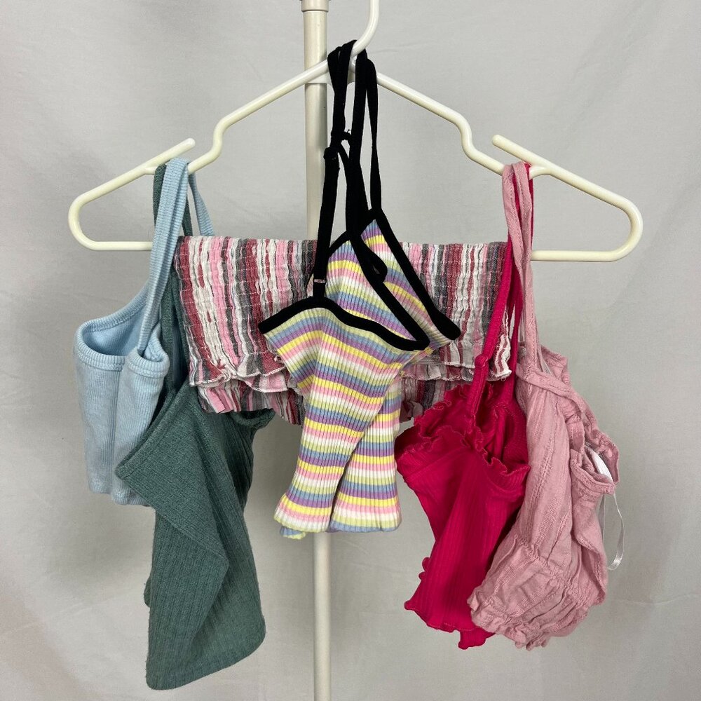 BUNDLE 6 SHEIN Cropped Colorful Summer Tanks Blue Pink Ruffles Ribbed Size XS/S